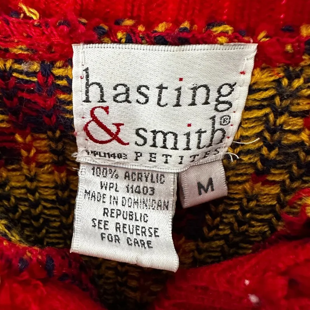 Vintage Women's Hasting & Smith Petites Red Heraldic Button Up Cardigan Size MED